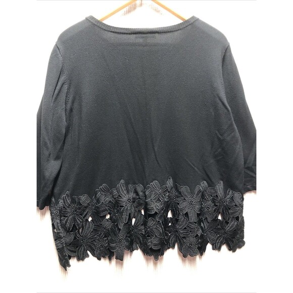 Lane Bryant Sweater Size 22/24 Black Laser Cut Floral Embroidered Hem - Picture 11 of 13